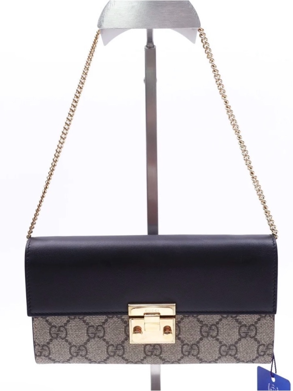 Designer-Inspired Black and Brown Signature-Print Chain Shoulder Bag